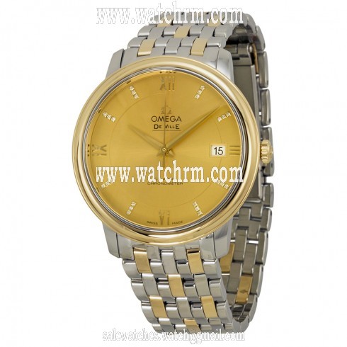 Omega De Ville Prestige Champagne Dial Stainless Steel and 18kt Gold Men's Watch 42420372058001
