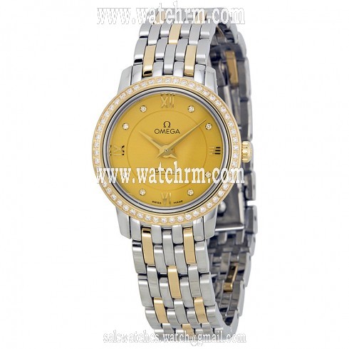 Omega De Ville Prestige Champagne Diamond Dial Steel and Yellow Gold Ladies Watch 42425246058001