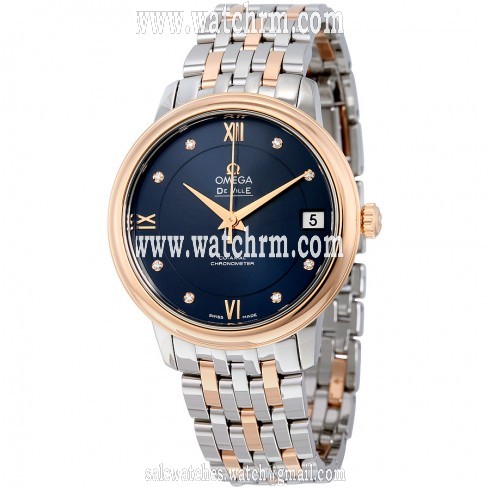 Omega De Ville Prestige Co-Axial Stainless Steel and 18K Rose Gold Diamond Automatic Ladies Watch 42420332053001