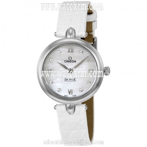 Omega De Ville Prestige Mother of Pearl Diamond Dial Leather Strap Ladies Watch 424.13.27.60.55.001