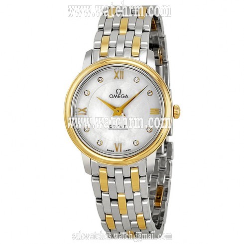 Omega De Ville Prestige Quartz Diamond Mother of Pearl Dial Two-Tone Ladies Watch 424.20.27.60.55.001