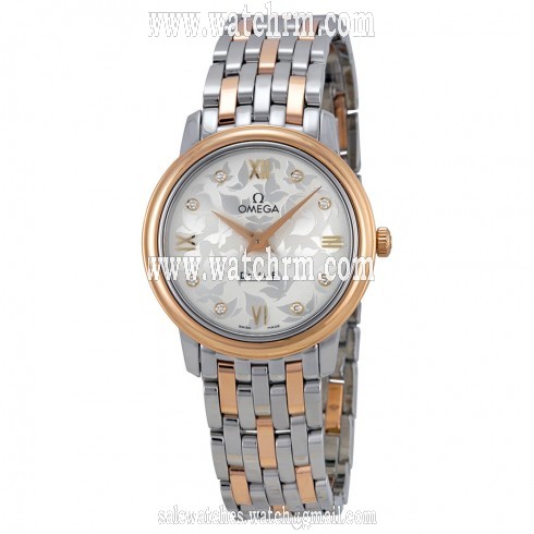 Omega De Ville Prestige Silver Diamond Dial Stainless Steel and 18kt Rose Gold Ladies Watch 42420276052002