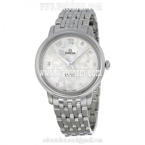 Omega De Ville Prestige Silver Diamond Dial Stainless Steel Ladies Watch 42410336052001