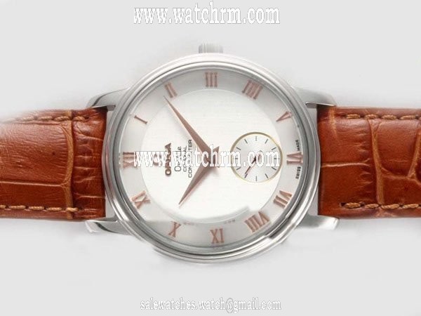 Omega De Ville Prestige Small Seconds 4613.30.02 Midsize Brown Ostrich Leather Strap Watch