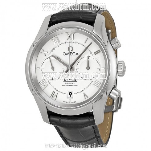 Omega De Ville White Dial Chronograph Black Leather Men's Watch 431.13.42.51.02.001