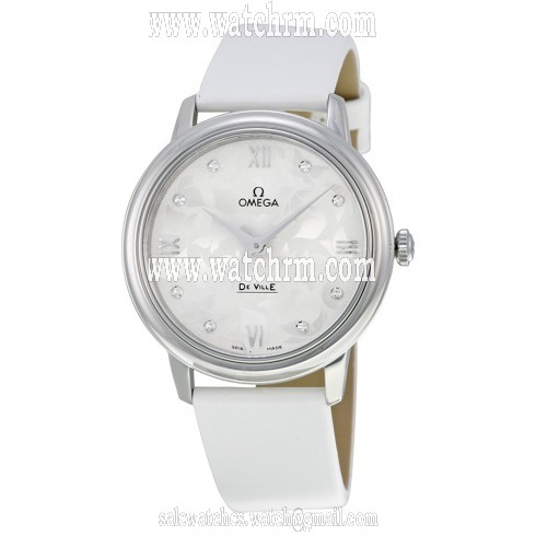 Omega De Ville White Diamond Dial White Satin Ladies Watch 42412336052001