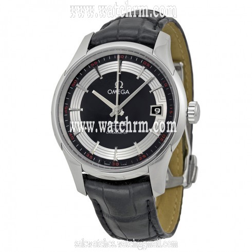 Omega Deville Hour Vision Black and Silver Dial Black Leather Men's Watch 43133412101001