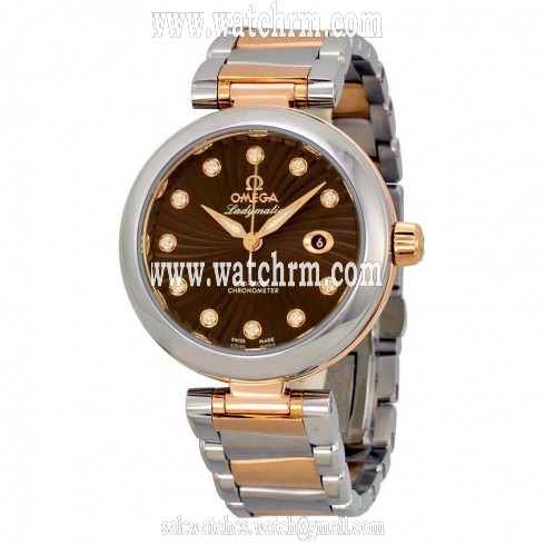 Omega DeVille Ladymatic Brown Dial Stainless Steel and 18kt Rose Gold Ladies Watch 42520342063001