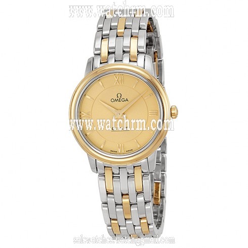 Omega DeVille Prestige Champagne Dial Steel and Yellow Gold Ladies Watch 42420276008001