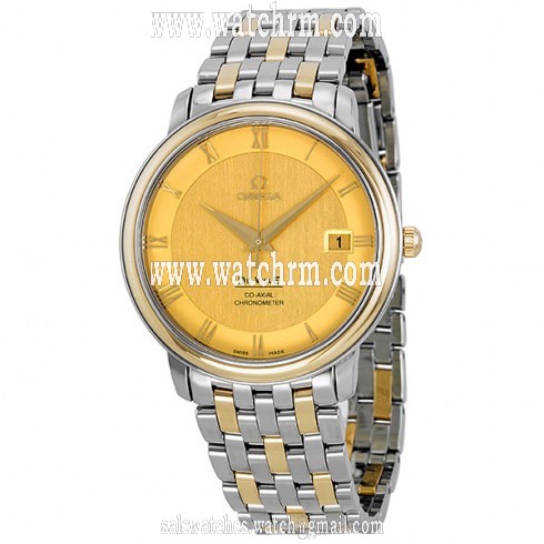 Omega DeVille Prestige Champagne Dial Steel and Yellow Gold Men's Watch 4374.11