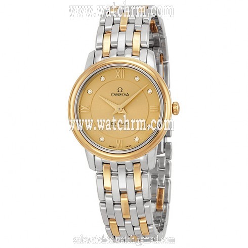 Omega DeVille Prestige Champagne Diamond Dial Steel and Yellow Gold Ladies Watch 42420276058001