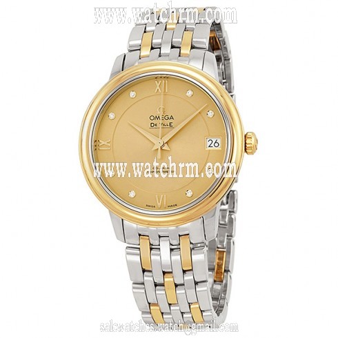 Omega DeVille Prestige Champagne Diamond Dial Steel and Yellow Gold Ladies Watch