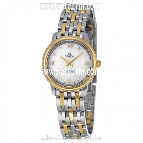 Omega DeVille Prestige Mother of Pearl Diamond Steel and Yellow Gold Ladies Watch 42420246055001
