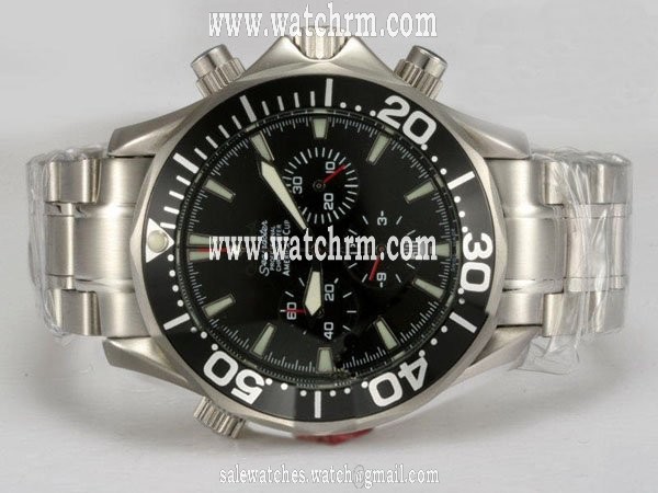 Omega Seamaster 300 M Chrono Diver 2594.52.00 Round Black Dial Silver Stainless Steel Strap Watch