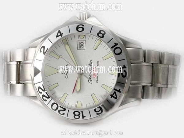 Omega Seamaster 300 M GMT 2538.20.00 Stainless Steel Case White Dial Stainless Steel Bezel Watch