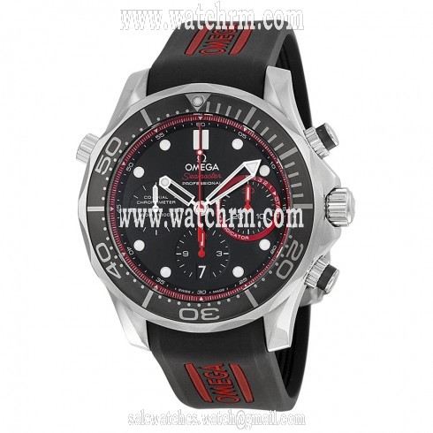 Omega Seamaster Diver  Co-axial Automatic Chronograph Black Dial Black Rubber Men's Watch 21232445001001