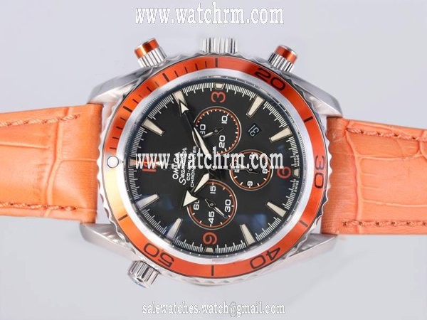Omega Seamaster Planet Ocean 2909.50.38 Orange Ostrich Leather Strap Black Dial Watch