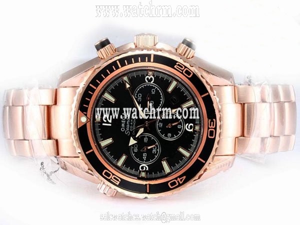 Omega Seamaster Planet Ocean Chrono 222.60.46.50.01.001 Midsize Red Rose Gold Strap Watch