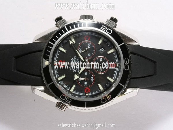 Omega Seamaster Planet Ocean Chrono 2910.51.82 Black Dial Rubber Band Quartz Chronograph Watch