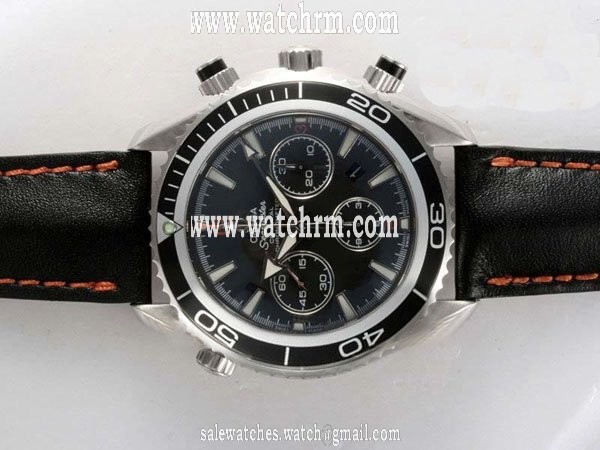 Omega Seamaster Planet Ocean Chrono 2910.51.82 Midsize Black Cow Leather Strap Round Watch