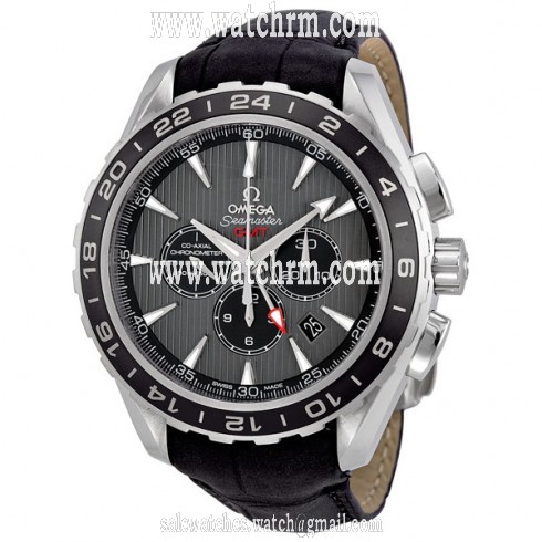 Omega Seamaster Teak Grey Dial GMT Chronograph Black Leather Men's Watch 231.13.44.52.06.001