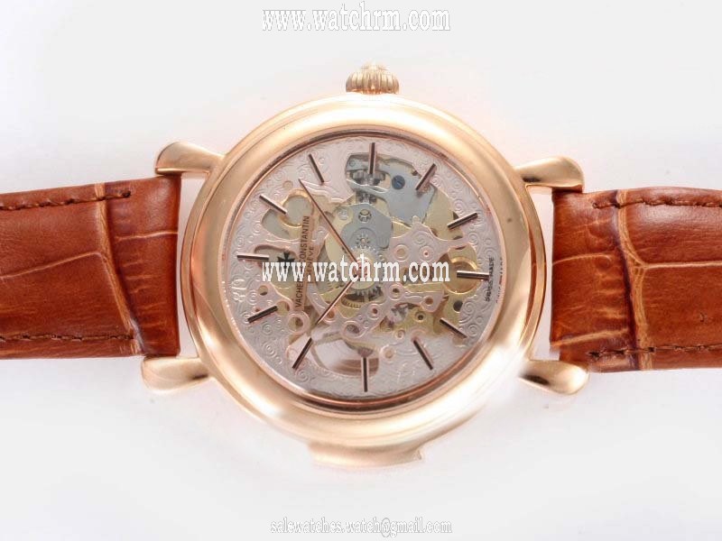 Omega Specialities Skeleton 2941.80.03 Pink Dial Brown Stainless Steel Strap Watch