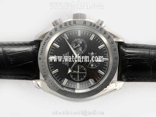 Omega Speedmaster Broad Arrow 3851.50.11 42mm Black Cow Leather Strap Black Dial Watch