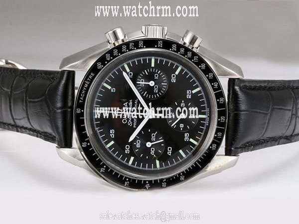 Omega Speedmaster Broad Arrow 3851.50.11 Black Crocodile Leather Strap Stainless Steel Bezel Watch