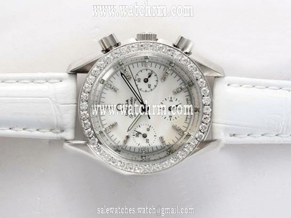 Omega Speedmaster Broad Arrow 3855.75.12 White Crocodile Leather Strap 36mm Midsize Watch