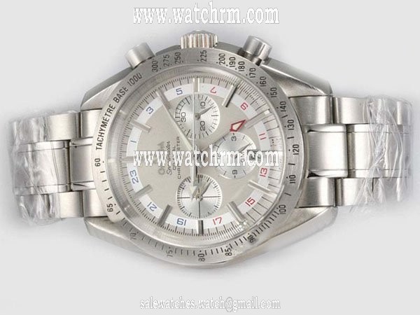 Omega Speedmaster Broad Arrow GMT 3581.30.00 Grey Dial Silver Stainless Steel Strap Watch