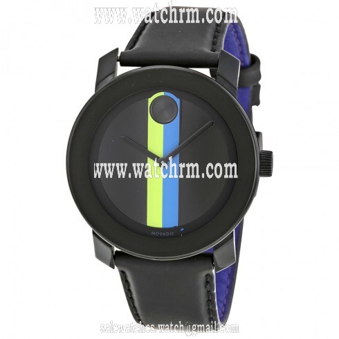 Open Box - Movado Bold Black Dial Black Leather Unisex Watch 3600225