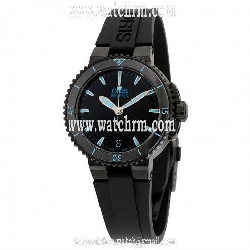 Oris Aquis Automatic Black Dial Black Rubber Ladies Watch 733-7652-4725RS