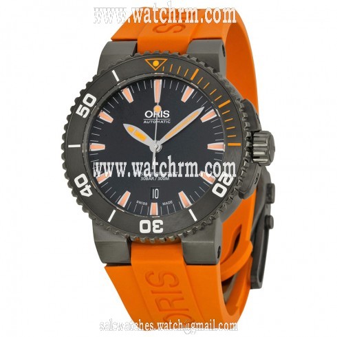 Oris Aquis Date Black Dial Orange Rubber Men's Watch 01 733 7653 4259-07 4 26 34