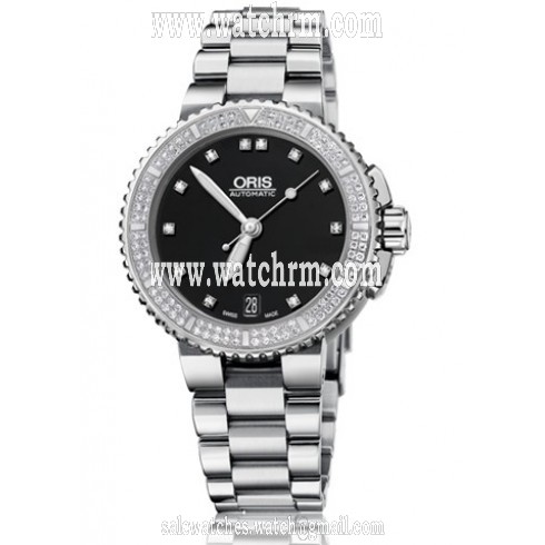Oris Aquis Date Diamond Black Dial Stainless Steel Ladies Watch 01 733 7652 4994-07 8 18 01P