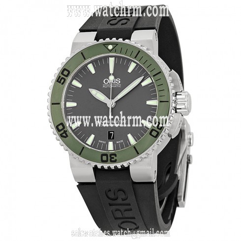 Oris Aquis Date Grey Dial Black Rubber Men's Watch 733-7653-4157RS