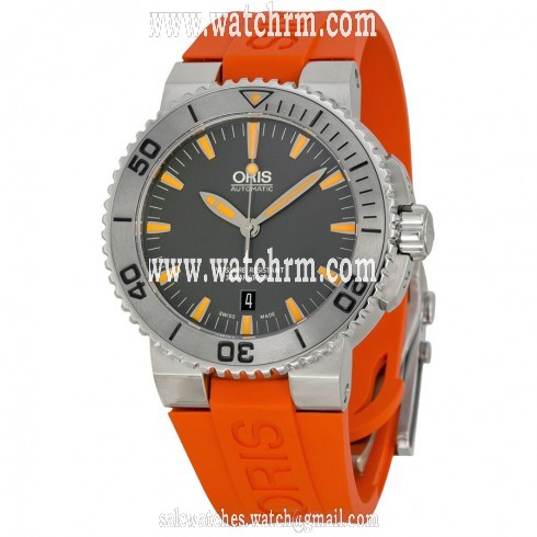 Oris Aquis Date Grey Dial Orange Rubber Men's Watch 01 733 7653 4158-07 4 26 34GEB