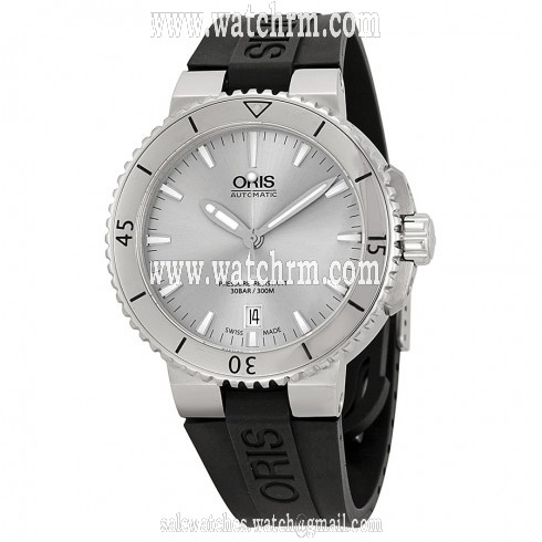 Oris Aquis Date Silver Dial Black Rubber Men's Watch 01 733 7676 4141-07 4 21 34