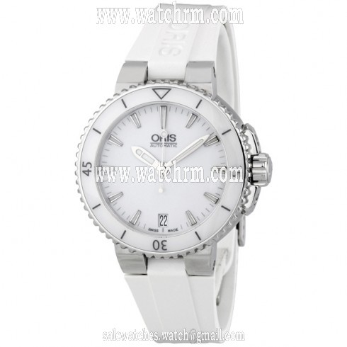 Oris Aquis Date White Dial Rubber Ladies Watch 01 733 7652 4156 07 4 18 31