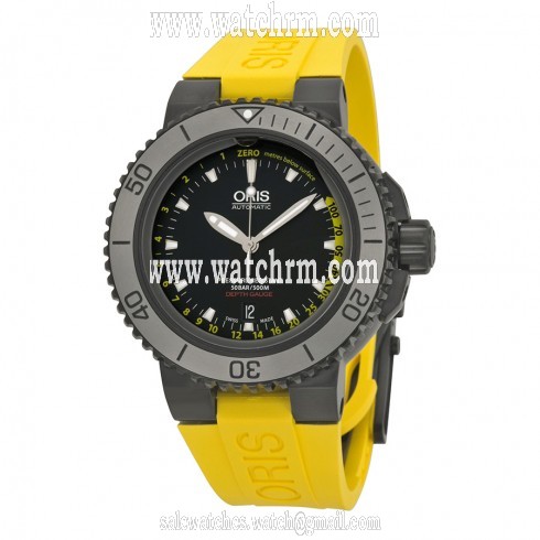 Oris Aquis Depth Guage Black Dial Yellow Rubber Men's Watch 733-7675-4754SET