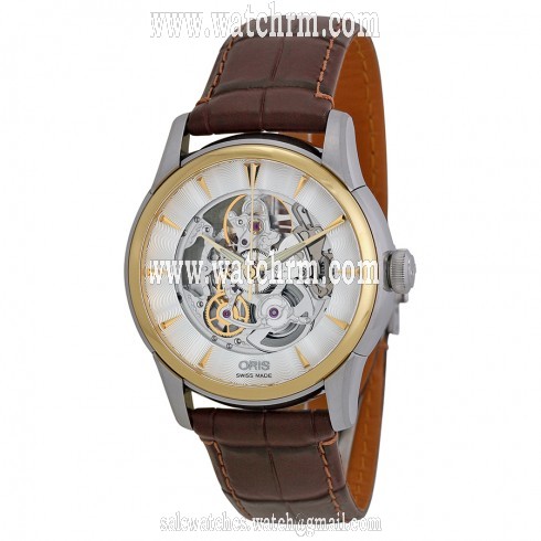 Oris Artelier Automatic Skeleton Dial Brown Leather Men's Watch 734-7670-4351LS