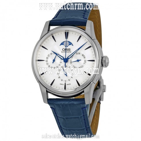 Oris Artelier Complication Silver Dial Blue Leather Men's Watch 781-7703-4031LS