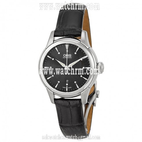 Oris Artelier Date Black Dial Black Leather Ladies Watch 01 561 7687 4094-07 5 14 60FC