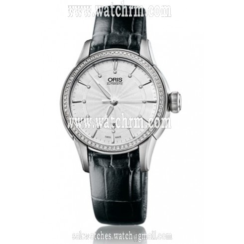 Oris Artelier Date Silver Dial Black Leather Ladies Watch 01 561 7687 4951-07 5 14 60FC