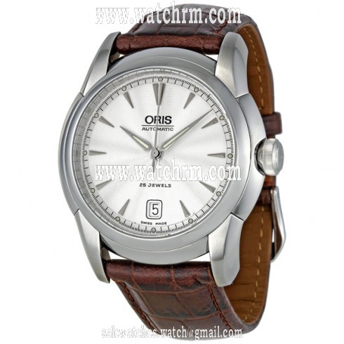 Oris Artelier Date Silver Dial Brown Leather Strap Automatic Men's Watch 633-7544-4051LS