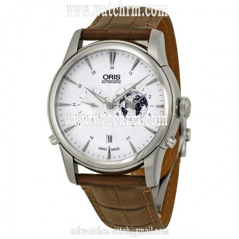Oris Artelier GMT Automatic Silver White Dial Brown Leather Men's Watch 690-7690-4081LS