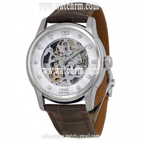 Oris Artelier Skeleton Dial Black Leather Diamond Men's Watch 01 734 7670 4019-07 5 21 70FC