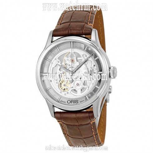 Oris Artelier Skeleton Dial Brown Leather Men's Watch 01 734 7684 4051-07 5 21 70FC