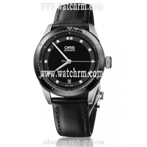 Oris Artix GT Date Diamonds Black Dial Black Leather Unisex Watch 01 733 7671 4494-07 5 18 82FC