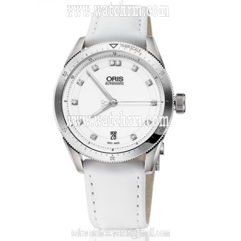 Oris Artix GT Date Diamonds White Dial White Leather Ladies Watch 01 733 7671 4191-07 5 18 40FC