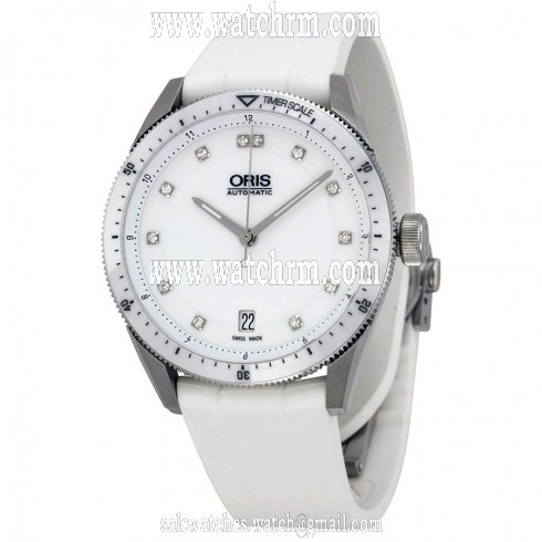 Oris Artix GTDate Diamonds White Dial White Rubber Ladies Watch 733-7671-4191RS